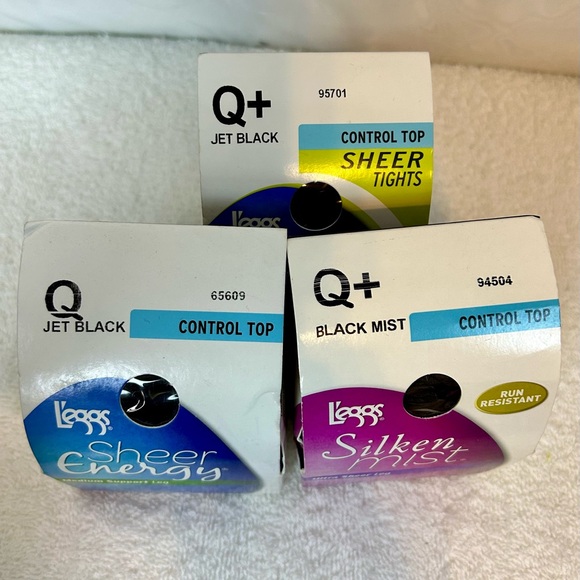 Bundle of 3 Leggs Queen Size Womens Black Pantyhose / NEW in Box - Picture 5 of 9